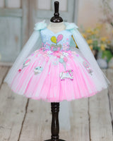 Net Sleeveless Fit & Flare Fairy Calf Length Frock - Pink & Blue (New)