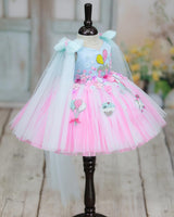 Net Sleeveless Fit & Flare Fairy Calf Length Frock - Pink & Blue (New)