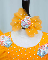Net Sleeveless Ruffled Yoke Ice cream Theme Knee-Length Frock-Yellow(New)