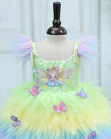 Satin Strap-Sleeve Frill Butterfly Full-Length Gown - Menthol Ice (New)