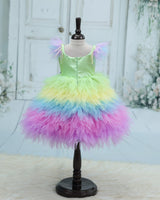 Satin Strap-Sleeve Frill Butterfly Full-Length Gown - Menthol Ice (New)