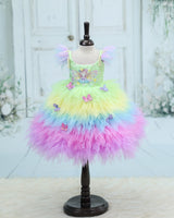 Satin Strap-Sleeve Frill Butterfly Full-Length Gown - Menthol Ice (New)