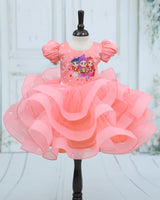 Net Puff Sleeve Huntrix-Themed Calf-Length Frock - Peach Blush (New)