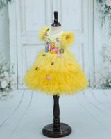 Satin Sleeveless Frill Winnie-the-Pooh themed Knee-Length Gown - Macaron Yellow(New)