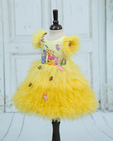 Satin Sleeveless Frill Winnie-the-Pooh themed Knee-Length Gown - Macaron Yellow(New)