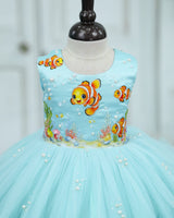 Satin sleevless Aqua Themed Knee-Length Gown-Baby Blue(New)