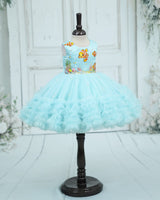 Satin sleevless Aqua Themed Knee-Length Gown-Baby Blue(New)