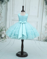Satin sleevless Aqua Themed Knee-Length Gown-Baby Blue(New)