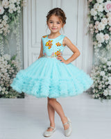 Satin sleevless Aqua Themed Knee-Length Gown-Baby Blue(New)