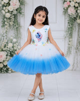 Net Sleeveless Nature Fantasy-Themed Aquamarine Knee-Length Gown - Sea Star & Milky White (New)