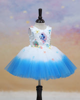 Net Sleeveless Nature Fantasy-Themed Aquamarine Knee-Length Gown - Sea Star & Milky White (New)