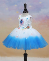 Net Sleeveless Nature Fantasy-Themed Aquamarine Knee-Length Gown - Sea Star & Milky White (New)