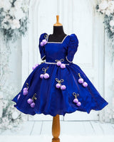 Jimmychoo Mutton sleeve Tulip hanging Kneee-Length Gown-Royal Blue & Pink Lavender(New)