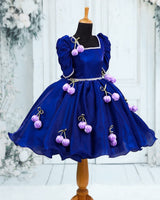 Jimmychoo Mutton sleeve Tulip hanging Kneee-Length Gown-Royal Blue & Pink Lavender(New)
