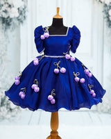Jimmychoo Mutton sleeve Tulip hanging Kneee-Length Gown-Royal Blue & Pink Lavender(New)