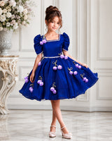 Jimmychoo Mutton sleeve Tulip hanging Kneee-Length Gown-Royal Blue & Pink Lavender(New)