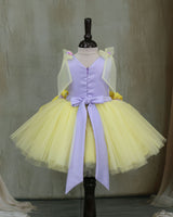 Lavender and Yellow Net Satin Carnival-Themed Fit & Flare Knee-Length Frock for Baby Girl (New)