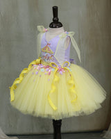 Lavender and Yellow Net Satin Carnival-Themed Fit & Flare Knee-Length Frock for Baby Girl (New)
