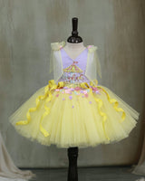 Lavender and Yellow Net Satin Carnival-Themed Fit & Flare Knee-Length Frock for Baby Girl (New)