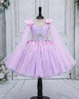 Lavender Net Satin Candy-Themed Fit & Flare Knee-Length Frock for Baby Girl (New)