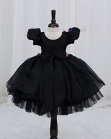 Organza Puff Sleevel Butterfly & Floral Fit & Flare Knee-Length Frock for Baby Girl in Black(New)