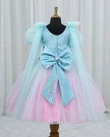 Baby Pink and Baby Blue Net Satin Candy-Themed Fit & Flare Knee-Length Frock for Baby Girl (New)