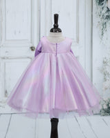 Galaxy Bonding Sleeveless Pearl-Detailed Bow Fit and Flare Knee Length Gown for Baby Girls in Dusty Lavender (New)