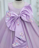 Galaxy Bonding Sleeveless Pearl-Detailed Bow Fit and Flare Knee Length Gown for Baby Girls in Dusty Lavender (New)