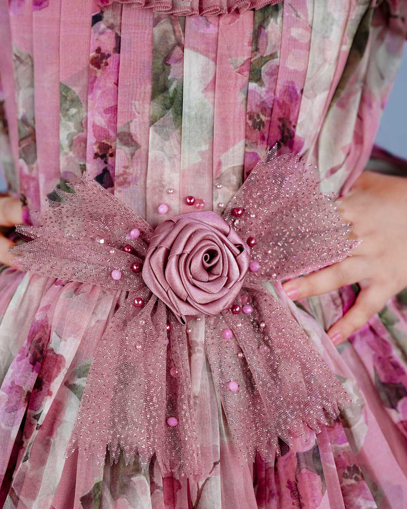 Kids Onion Pink Organza Frock Online | Buy Floral Organza Frock Online for Little Girls