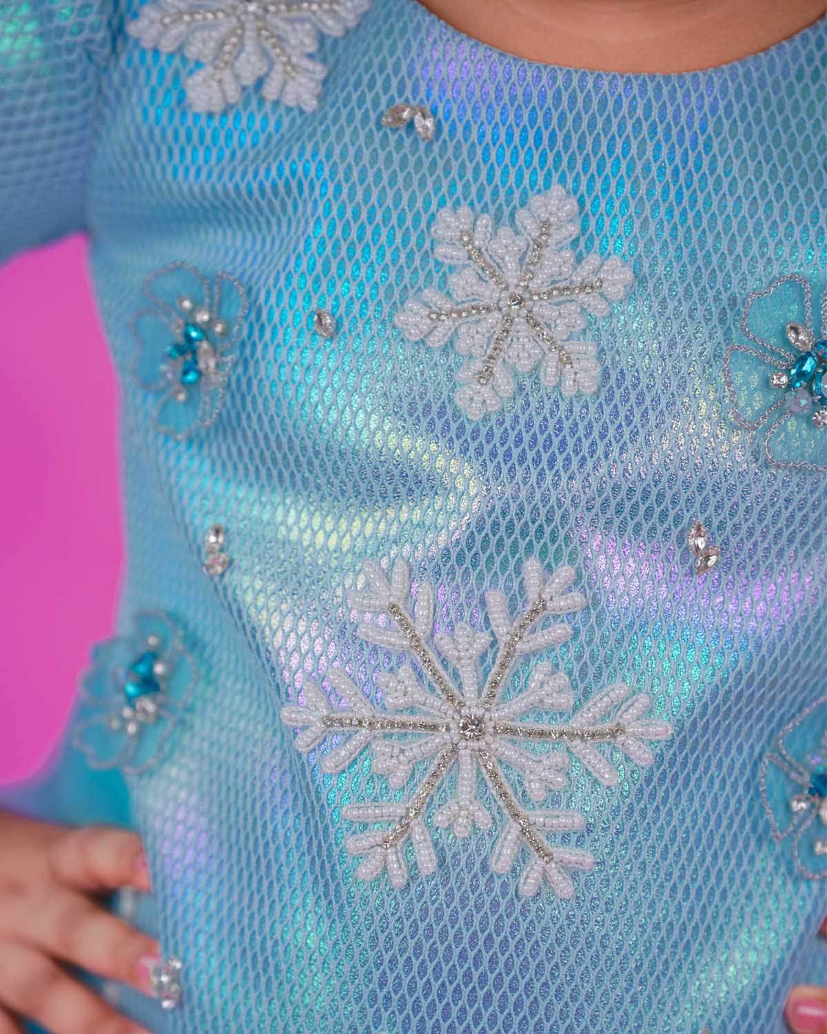 Babyhug Sleeveless Glitter Snow Flakes Frozen Theme Party Frock With Bow - Light Blue