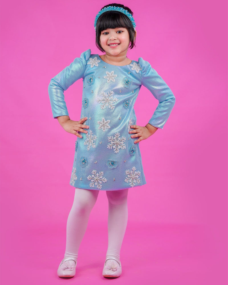 Kids Snow Flakes Theme Dress |  Kids A-Line Twinkle Frock