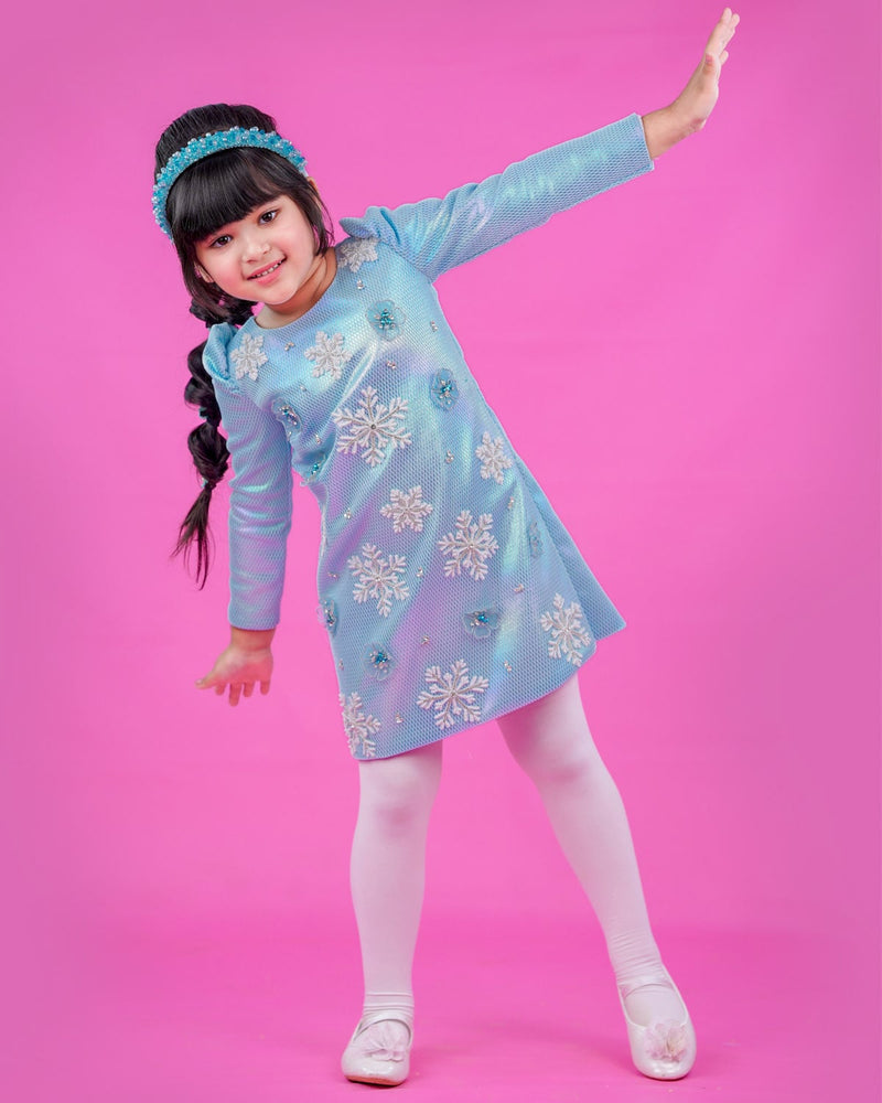 Kids Snow Flakes Theme Dress |  Kids A-Line Twinkle Frock