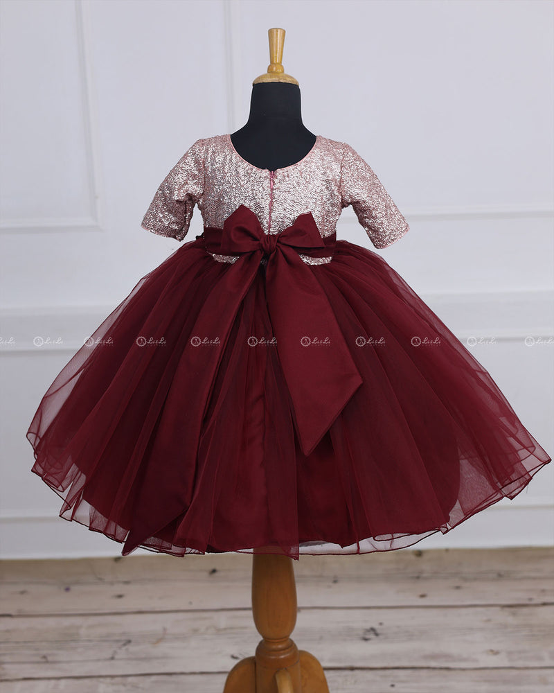 Kids Wine Red Twinkle Party Wear Frock Online Kids Party Wear