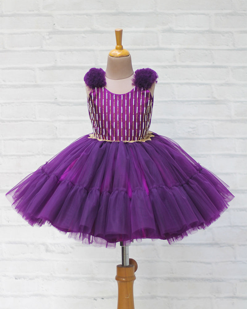 Dark Purple Hand Worked Partywear Dress