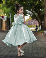 Pastel Aqua Blue Elegant Dress Highlighted With Handcrafted Flowers.