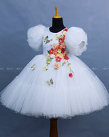 White Fairy Tale Dress Highlighted with Flowers & Butterflies