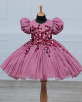 Dusty Rose  Elegant Dress Highlighted With Handcrafted Flowers.