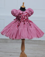 Dusty Rose  Elegant Dress Highlighted With Handcrafted Flowers.