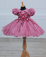 Dusty Rose  Elegant Dress Highlighted With Handcrafted Flowers.