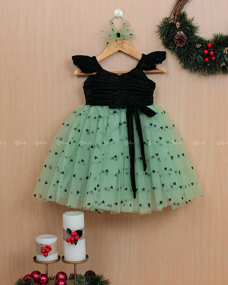 Green Heart Shaped  Theme Simple Frock.