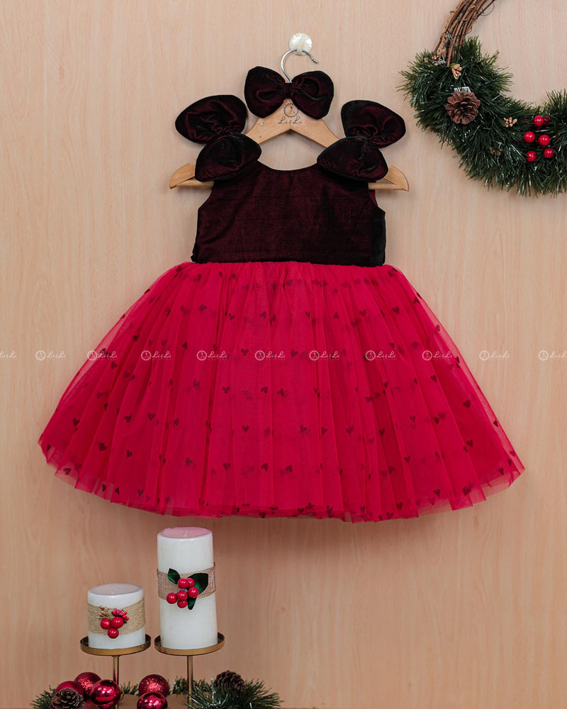 Red & Maroon Heart  Theme Simple Frock.