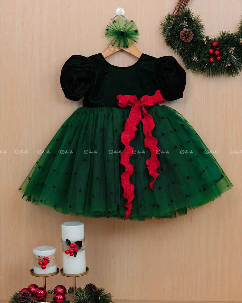 Forest  Green  Heart  Theme Simple Frock.