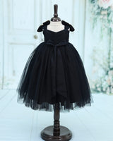 Net Sleeveless High-Low Honeybee themed yoke Knee-Length Gown - Black(New)