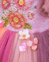 Net Frill Sleeve Multicolour Floral Full Gown -Rose & Peach(New)