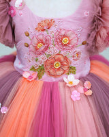 Net Frill Sleeve Multicolour Floral Full Gown -Rose & Peach(New)