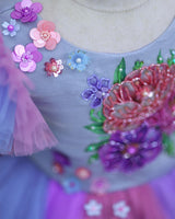 Net Frill Sleeve Multicolour Floral Full Gown - Blue & Lavender(New)