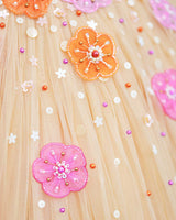 Net Cap Sleeve 3D Hand Crafted Flower Appliques Floral Full Gown - Sand Colour(New)