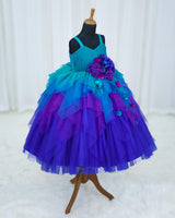 Peacock Ombre Asymmetrical Layered Gown