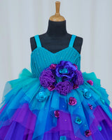 Peacock Ombre Asymmetrical Layered Gown