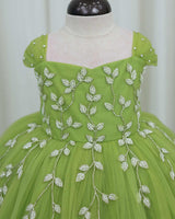 Pea Green Gown with Silver Leaf Detailing